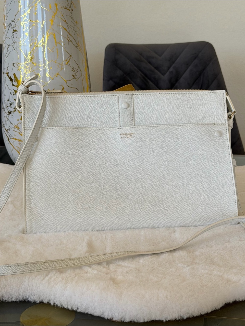 Authentic Giorgio Armani White Saffiano Leather Convertible Crossbody Bag